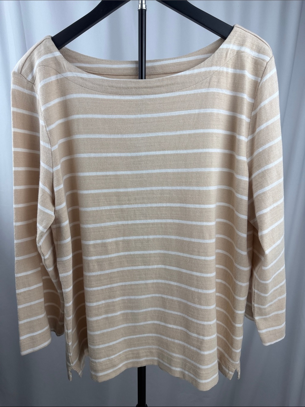 LOFT Beige and White Striped Boatneck Long Sleeve Top NWT